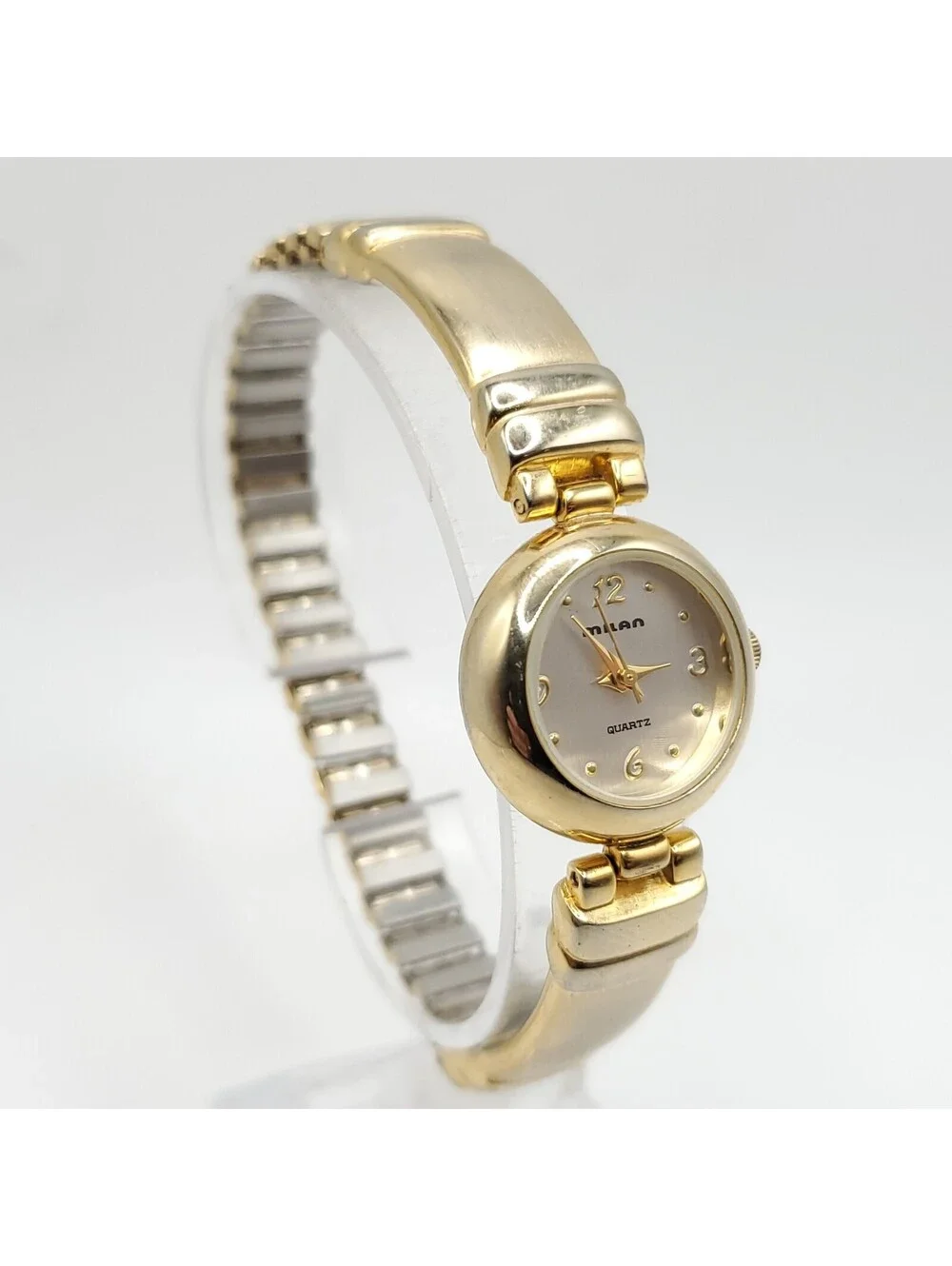 Milan Quartz Womens Watch 22mm Gold Tone Stretch Band New Battery